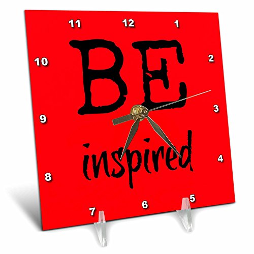 3dRose dc_180103_1 be Inspired, Red Background-Desk Clock, 6 by 6-Inch