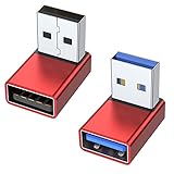 AreMe 90 Degree USB 3.0 Adapter 2 Pack, Up and Down Angle USB A Male to Female Converter Extender for PC, Laptop, USB A Charger, Power Bank and More (Red)