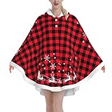Wearable Blanket Red Black Buffalo Plaid Christmas Shawl Blanket with 2 Deep Pocket Soft Poncho...