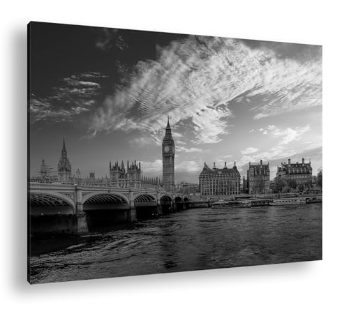 Skyline London deyoli cadre bois décoration murale salon tableau noir et blanc 90x60