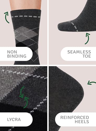 Men’s Colorful Argyle & Solid Dress Socks, Crew Length, Soft Cotton, Comfortable Socks for Men, US Size 8-12, 3 Pairs2