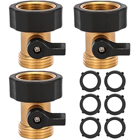 3 Pack 3/4" Brass Garden Hose Shut Off Valve,1-Way Restricted-Flow Water Shut-Off, Fits 3/4 Inch Hose Connector Cover