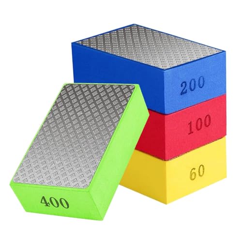 Oiieco 4Pcs Diamond Hand Polishing Pads, Diamond Sanding Blocks, Tile Polishing Pads for Porcelain,Concrete Stone Granite Marble Ceramic Grinding Trimming 60# 100# 200# 400# Grits