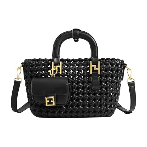 Bolso Tote tejido para mujer, bolso cruzado con asa miniatura 1