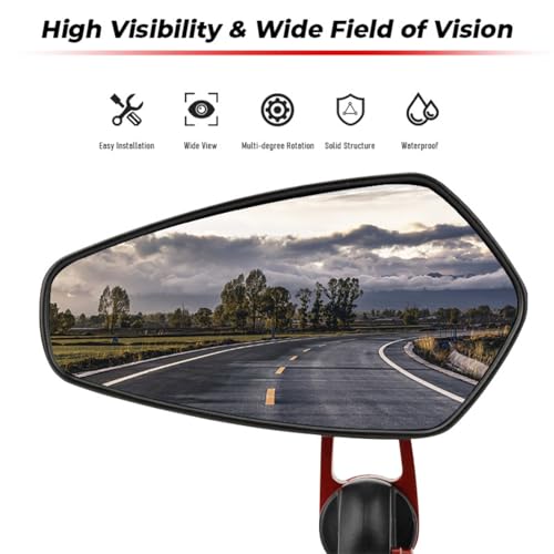 Image of 7 /8 inch Motorcycle Mirrors,Bar End Rear View Mirrors Compatible with Honda Grom,Ducati, Suzuki,Yamaha, Kawasaki and More (RED) (BLACK)