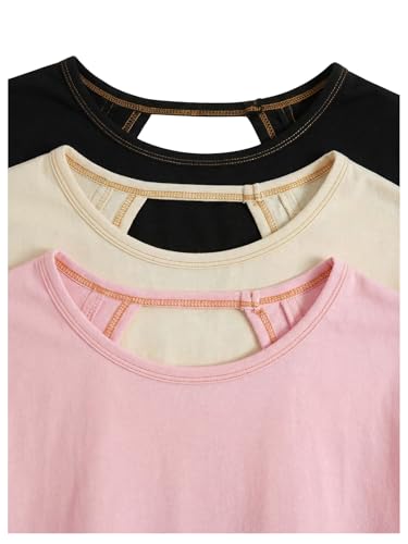 Image of RoseSeek Women's 3 Packs Open Back Tops T Shirt Criss Cross Cut Out Tee Short Sleeve Crewneck Summer Backless Tops