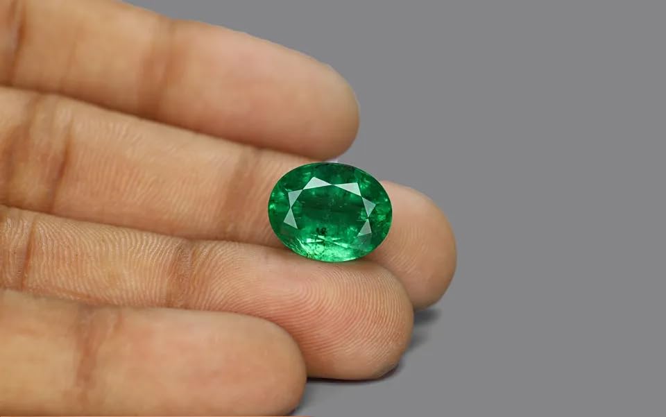 Shree Jewelrs - Smeraldo ovale da 7,25 carati, pietra preziosa naturale originale e certificata, non riscaldata e non trattata, idea regalo, unisex + A5, 7.25, Pietra preziosa, Smeraldo