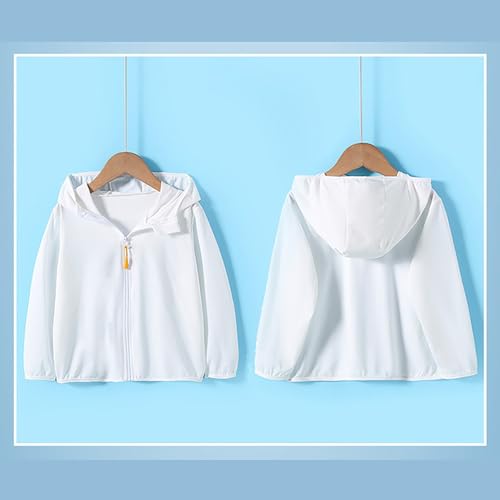 Kids Zip Up Hoodie Girls Boys Sun Protective Jacket Long Sleeve Solid Color Hooded Lightweight (White, 7-8 Years)2