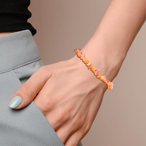 Natural Rough Carnelian Bolo Bracelet for Women in Sterling Silver, July Birthstone Jewelry Gifts for Her Birthday, Anniversary, Graduation, Christmas (Beads, Box-Chain)2