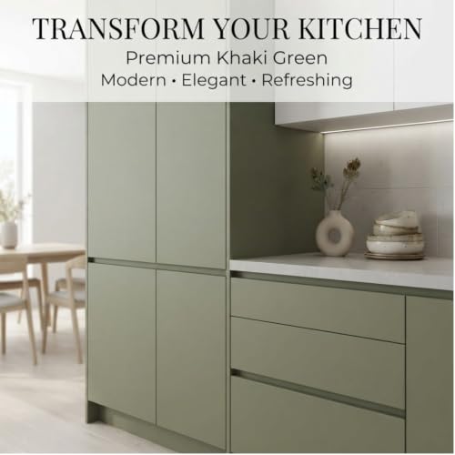 Image of WISDOM Khaki Green Matte Self Adhesive Wallpaper for Furniture & Cabinets Waterproof, Oil Resistant, Easy to Clean Peel and Stick Kitchen Cabinet, Wardrobe & Home Decor Renovation (20x48 in)