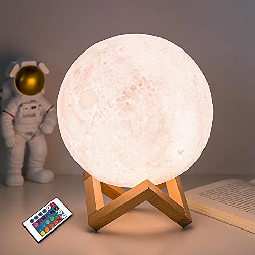 CooPark Moon Lamp Galaxy Night Light 3D Printing Dimmable Timer Moonlight 16 Colors with Stand & Remote & Touch Control & USB Rechargeable, Birthday Gift for Baby Kids Friend Party (15 cm/5.9'')