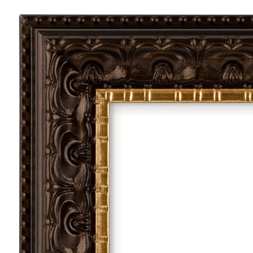 Image of Golden State Art, 10X14 Ornate Finish Photo Frame With White Mat for 8.5x11 Picture & Real Glass, Color: Dark Brown With Gold