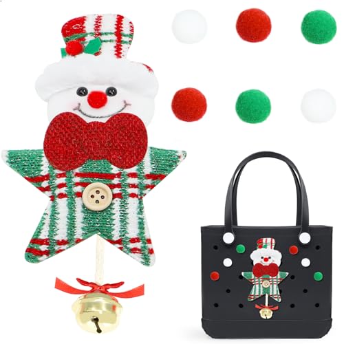 QTKJ Snowmen nd Glitter Star Charm for Bogg Bag, Christmas Decoration Accessories for Bogg Bag, Hangable with Bell, Compatible with Most Women Rubber Beach Bag?7 Pcs?