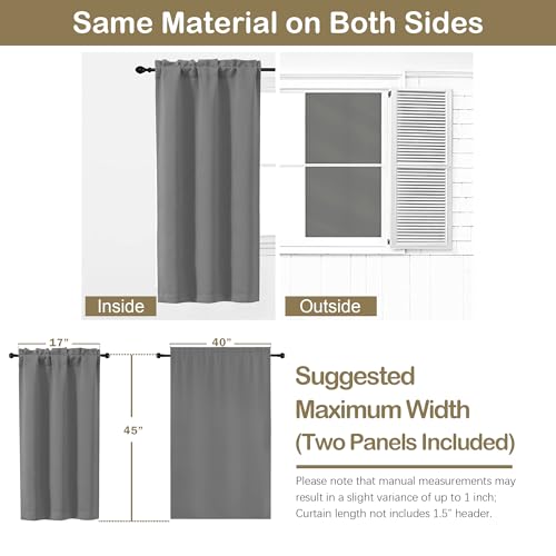 Image of Grey Short Blackout Curtains for Bedroom 45 Inches Long 2 Panels Set, Solid Thermal Insulated Blackout Curtains, Energy Saving Soft Fabric Window Drapes, Dual Rod Pocket, 2x40Wx45L Inches