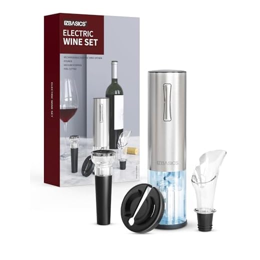 EZBASICS Electric Wine Bottle Opener kit Rechargeable Automatic Corkscrew contains Foil Cutter Vacuum Stopper and Wine Aerator Pourer with USB Charging Cable for Wine Lover 4-in-1 Gift Set, Silver