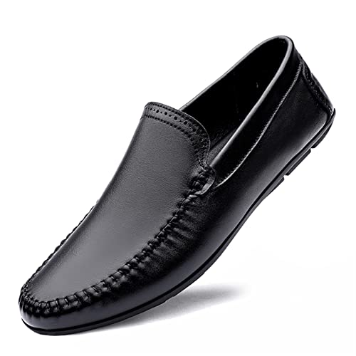 Loafers for Men Cowhide Stitching Details Round Toe Slip Resistant Lightweight Flat Heel Classic Wedding Slip-on