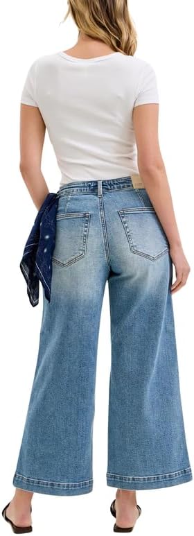 Judy Blue Mid Rise Vintage Indigo Ankle Wide with Back Darts and Bandana Loop, Inseam 28"