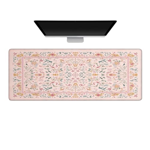 Gaming Mouse Pad Large Desk Mat Extended Keyboard Mouse Pad Mousepad with Non-Slip Base and Stitched Edge Desk Pad Mouse Pads for Desk Home Office Gaming Rug Floral