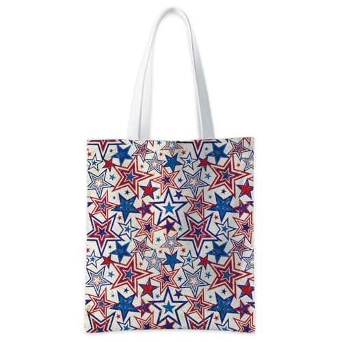 MGFYFGHJ 250th Anniversary Canvas Tote Bag, 250th Anniversary USA,Independence Day Reusable Grocery Reusable Grocery Bag Patriotic Star A05