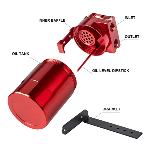 Image of JDMON Oil Catch Can, Passenger Side Oil Separator Compatible with Ford F150 2.7EB 3.5EB 5.0L Passenger Side 2011-2021, Expedition 3.5L EcoBoost 2018-2021, Raptor 3.5L Ecoboost 2017-2021, 350ml Red