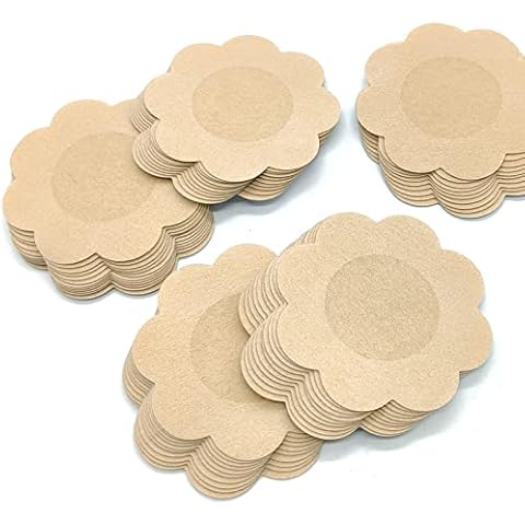 soclim 50 Pairs (100 Pieces) Nipple Pasties for Women Disposable Nipple Covers for Women, Latex Free Satin Breast Petals, Adhesive Nipple Petals - Neutral Color Cover
