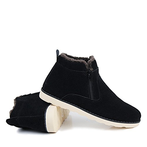 LEADER SHOW ® Men's Winter Fur Lined Snow Boot Side Zipper Ankle High Warm Shoe3