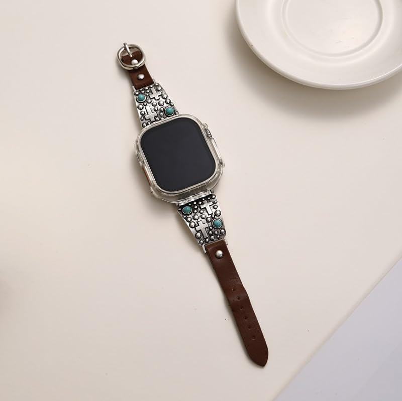 Correa de cuero turquesa con cruz para reloj inteligente miniatura 5