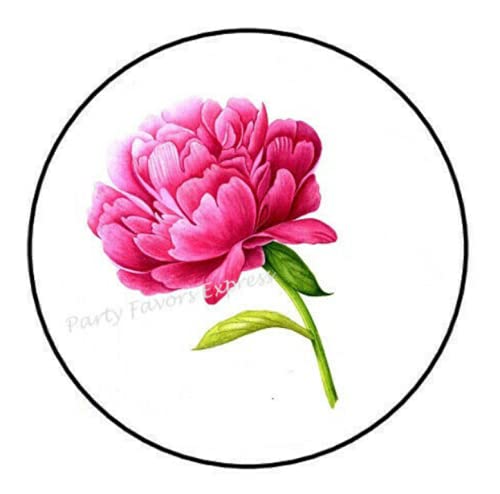 1.5" Inch Pink Peony Flowers Stickers - Peony Stickers - Peony Sticker Envelope Seals Labels - #AA61RK (30 Pcs)