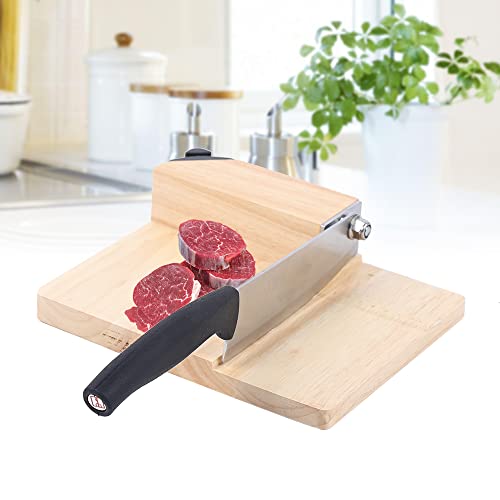 Chynalys Biltong Cutter Biltong Jerky Slicer Solid Rubber with Oak Cutting Board, Biltong Slicer with Wood Base Slicer Cutter, Stainless Steel Cutter for Meat, Fruits and Vegetables