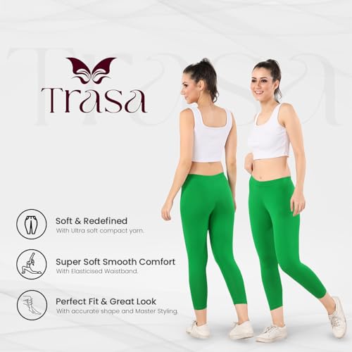 Image of TRASA Tailored Cut & Classic Fit Stretchable Cotton Fabric Mid-Rise Skinny Fit High Ankle Length /Cropped Length Leggings for Women, Available Size - M, L, XL, 2XL, 3XL, 4XL, 5XL