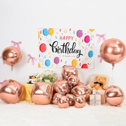 Image of 12PCS Rose Gold Round Foil Balloons 22 inch 15 inch 10 inch Large Mylar Balloons | Metallic Rose 4D Ball Balloons for Birthday Party, Graduation, Wedding, Christmas, New Year, Disco Prom Party Decorations