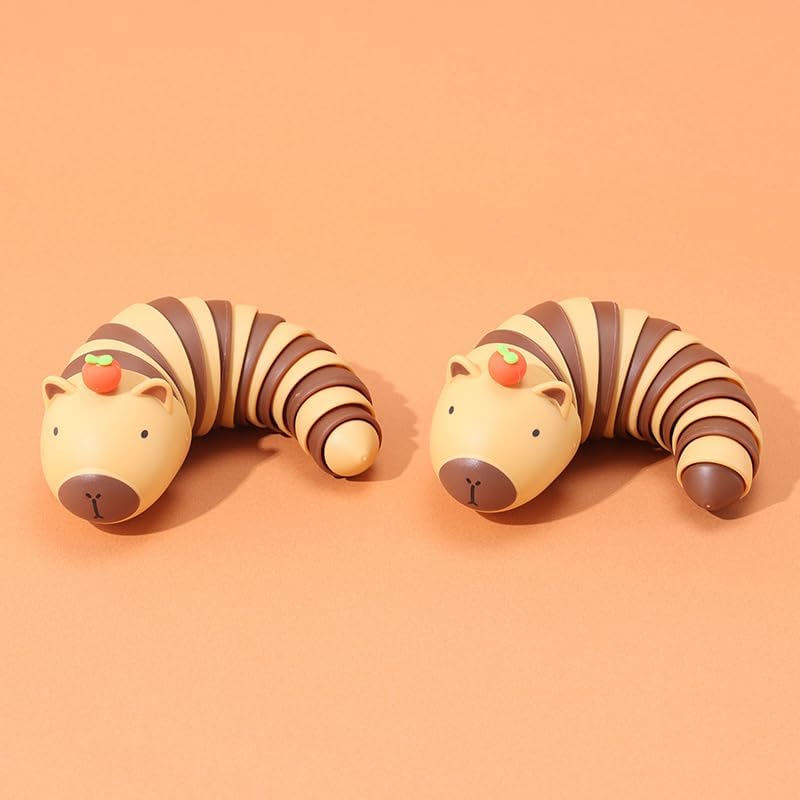 2 PCS Fidget Capybara Toys for Adults,3D Articulated Caterpillar Sensory Stress Relief Flexible Hand Toy, Ideal Party Favor Colorful Office Desk Toys