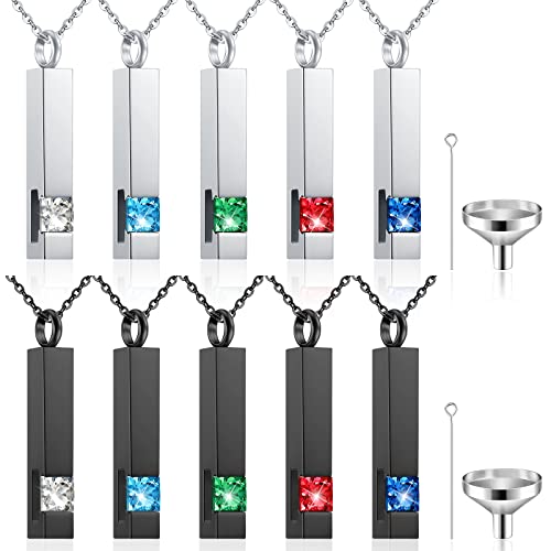 Highergo Urn Necklaces for Ashes Cremation Jewelry Urns Necklace Silver Black Stainless Steel Memorial Pendant Locket Vertical Bar Keepsake Pendant for Women Men Loved Ones Human Ashes