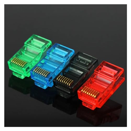 Conector de red RJ45 CAT5 multicolor, pasacables de cristal con 50 piezas de cabezal rojo 2