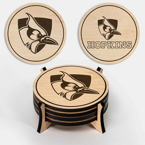 LazerEdge John Hopkins Blue Jays Wooden Coaster Set - Maple Wood - Officially Licensed Product - 4-Pack