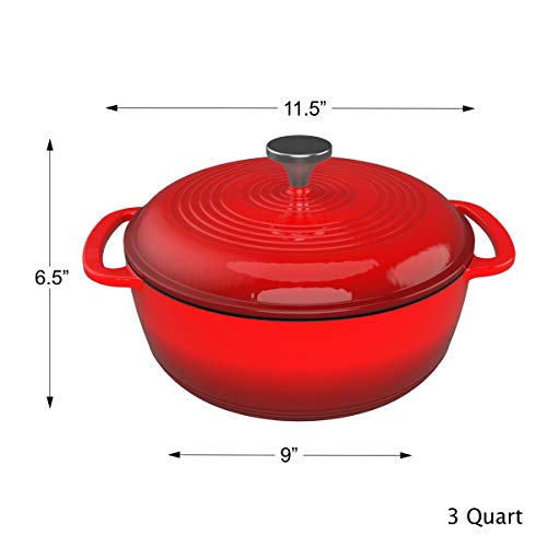 Classic Cuisine Cast Iron Dutch Lid 3 Quart Enamel Coated Oven Or Stovetop-For Soup, Chicken, Pot Roast And More-Kitchen Cookware, Red #TOP1