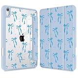 ICEKEE Case for iPad mini (A17 Pro,7th Generation) 2024/iPad Mini (6th Gen) 8.3 Inch, [Built-in Pencil Holder] Shockproof Cover with Clear Transparent Back Shell & Auto Wake/Sleep - Blue Ribbon Bow