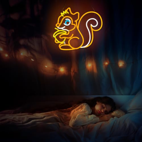 Image of Squirrel Neon Sign for Wall Decor,LED Dimmable Signs Gifts for Kidsroom Men Cave Game Room Decor, Birthday Party Decoration Gift