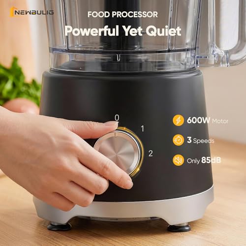 Image of NEWBULIG 10.5 Cups Food Processor, Versatile Food processors with 5 Blades, 600W Powerful Meat Grinder for Slicing, Shredding, Chopping, Kneading, Dishwasher Safe, for Meat, Vegetables, Fruit, Dough