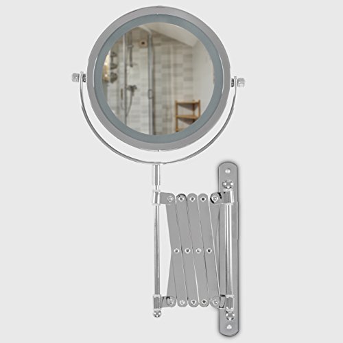 Adjustable and Extendable Round Chrome Battery Operated Magnifying Bathroom LED Illuminated Make Up Cosmetic Shaving Vanity Wall Mounted Mirror Light