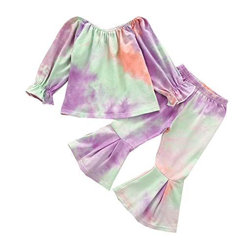 Toddler Baby Girls Bell-Bottom Clothes Long Sleeve T-Shirt Sunflower Tops Leopard Flare Pants Fall Winter Outfits (Tie dye, 1-2T)