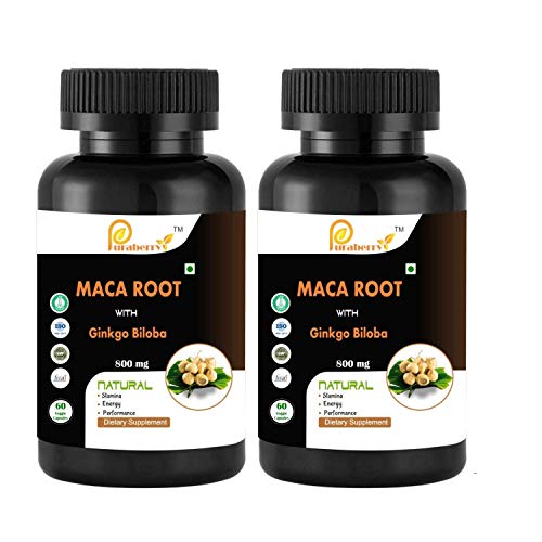 Puraberry Maca Root Extract Veg With Ginkgo Biloba 800 Mg Helps Support Endurance Strength & Energy – 60 Capsules(Pack Of 2) Puraberry Maca Root Extract Veg With Ginkgo Biloba 800 Mg Helps Support Endurance Strength & Energy – 60 Capsules(Pack Of 2)