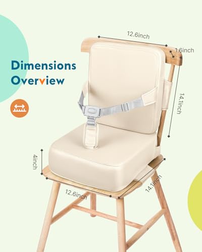 Image of HOMEAL Toddler Booster Seat for Dining Table - Toddler Dining Cushion with Wipeable Surface -Booster Seat for Kitchen Chair with Easy-Install Straps - Breathable Fabric - Beige