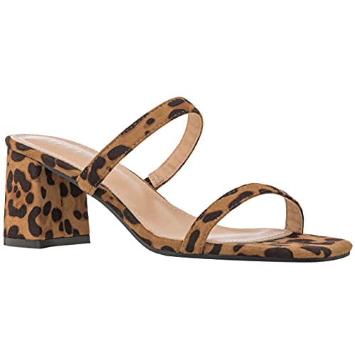 ILLUDE Women&rsquo;s Block Heel Double Band Square Toe Heeled Sandal Slip On Mule - Lisa (7, Leopard...