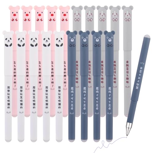 GZGXKJ 20pcs Friction Pens 0,5mm Erasable Pens Animal Rub Out Pen Cute Cartoon Erasable Pen Blue Refill Suitable for School Families Students and Office Supplies