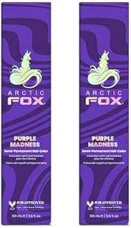 Arctic Fox Semi-Permanent Hair Color, Purple Madness, Vegan & Cruelty-Free, Ammonia-Free, Hydrating Formula, Vibrant Purple Hair Dye for All Hair Types,(Purple Madness 5.6 Fl Oz (Pack of 2)