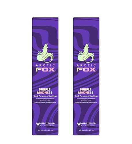 Arctic Fox Semi-Permanent Hair Color, Purple Madness, Vegan & Cruelty-Free, Ammonia-Free, Hydrating Formula, Vibrant Purple Hair Dye for All Hair Types,(Purple Madness 5.6 Fl Oz (Pack of 2)