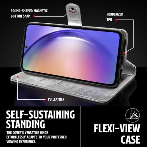 Image of WOW IMAGINE Shock Proof Flip Cover Back Case for Samsung Galaxy A54 5G (Magnetic Button Flip Case | Wallet Pockets & Stand | Leather Finish | Shimmer)