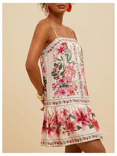 Image of MakeMeChic Women's Floral Boho Dress Sleeveless Vacation Mini Short Dress Tie Backless Sundress