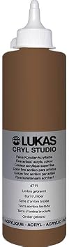 Lukas CRYL Studio Artist Acrylic Paint, Burnt Umber, 500 ml Bottle - High Pigment Acrylic Paints for Canvas Painting, Large Scale Works - Medium-Viscosity, Water-Mixable, Fast Drying